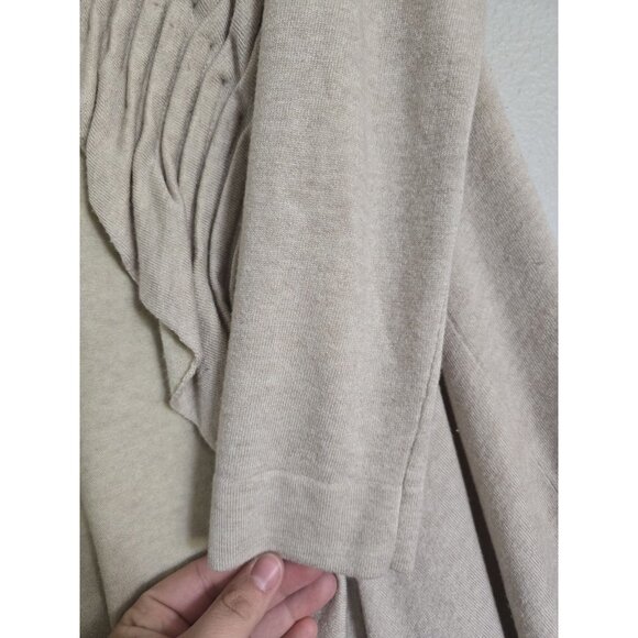 Line Open Front Cardigan Sweater Beige Ruffle Trim Long Sleeve Casual - Picture 11 of 16